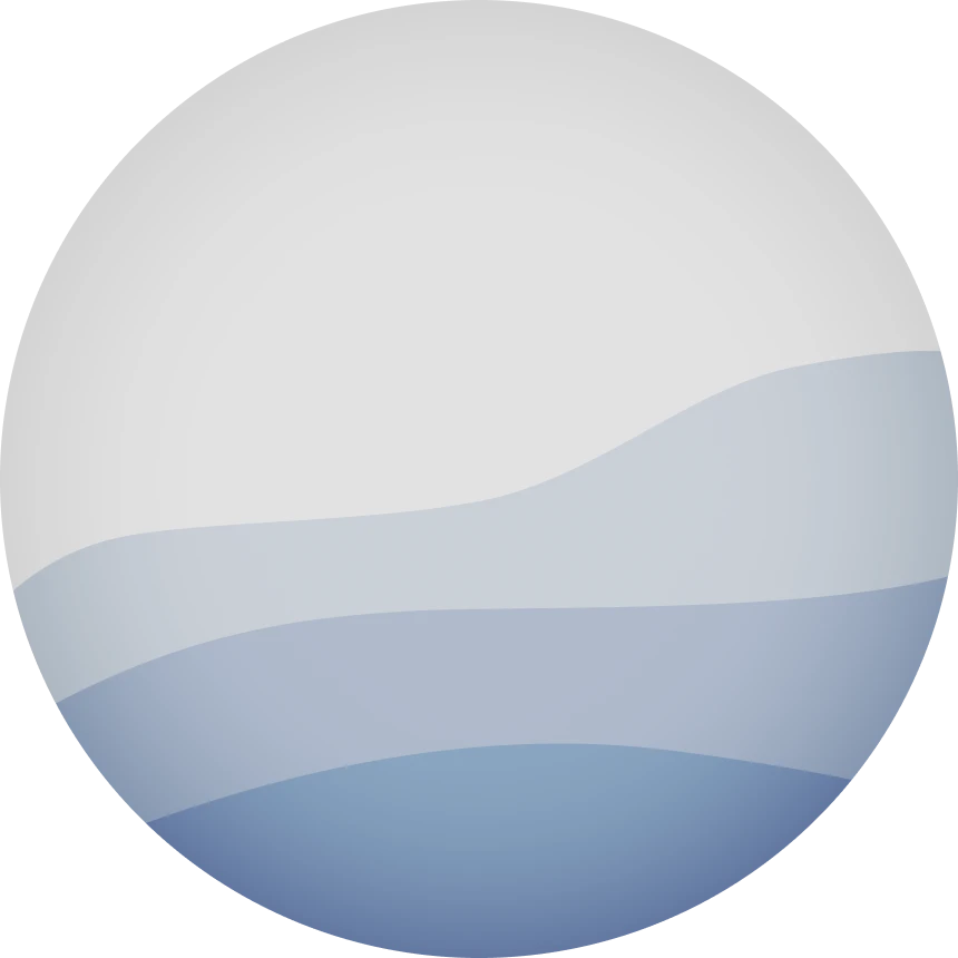 Logo: slate-colored circle with wave shapes flowing through it.